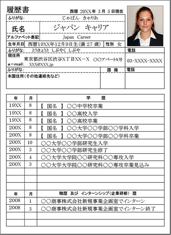 sample resume format in japan